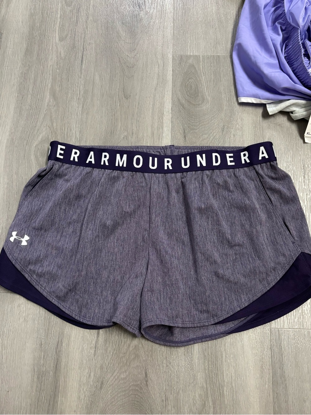 Under Armour Women's Heathered Purple Athletic Shorts with Branded Waistband